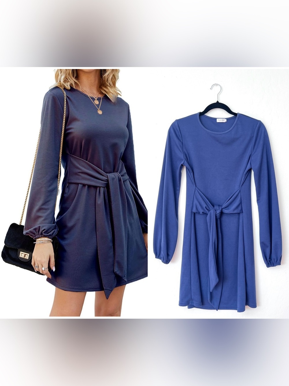 Navy Lantern Sleeve Knit Dress